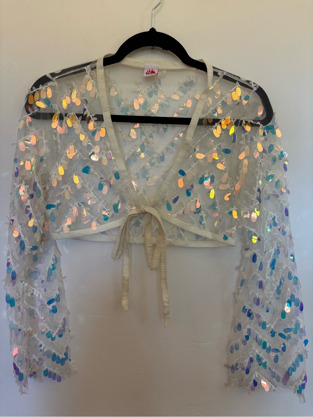 Rage Rage Y2K Iridescent Paillette Sequin Mesh Bolero Shrug XS